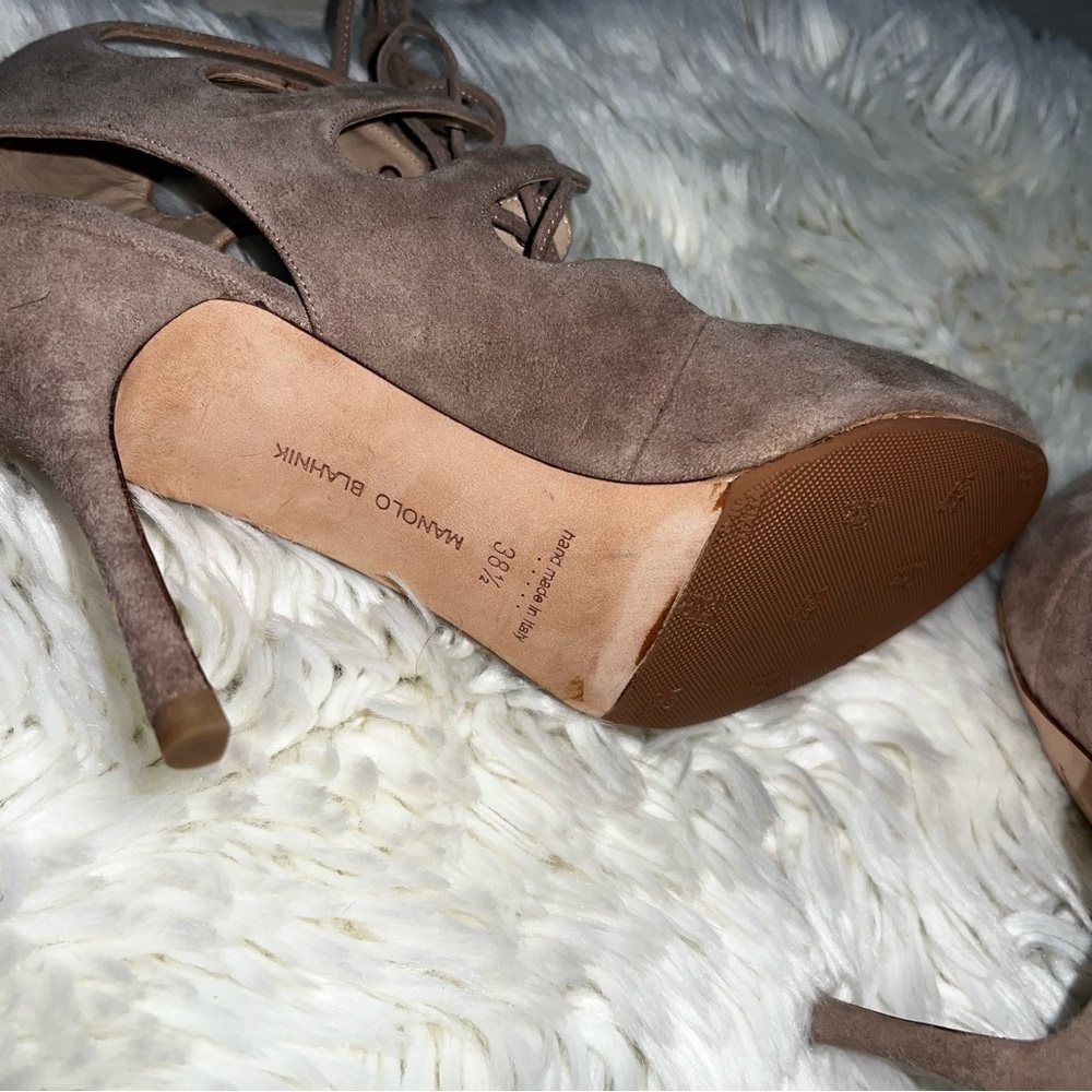 Manolo Blahnik Taupe Lace-Up Heels - Picture 6 of 6
